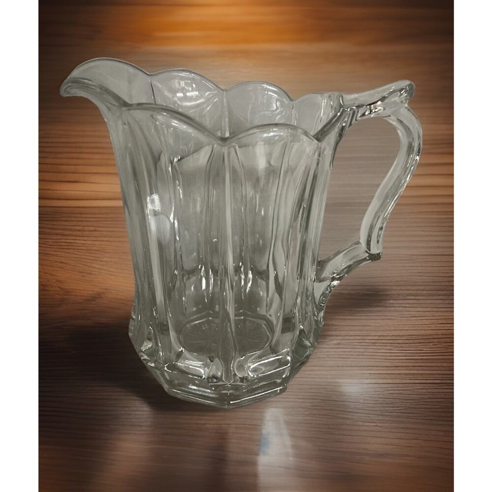 Vintage EAPG Glass Water Pitcher 8 Panel Colonial Style Heavy Beer Pourer
